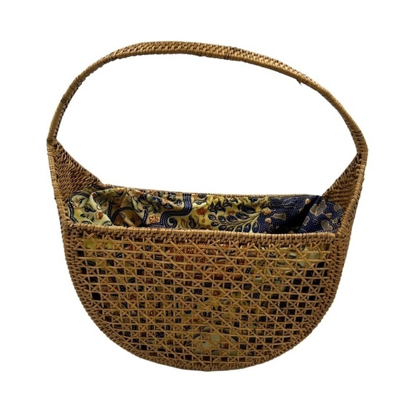 NWOT BALI BOHO Handmade Wicker Top Handle Basket Bag Yellow/Purple - Picture 6 of 12